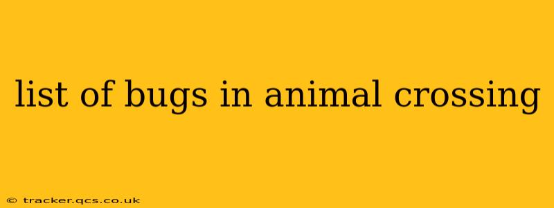 list of bugs in animal crossing