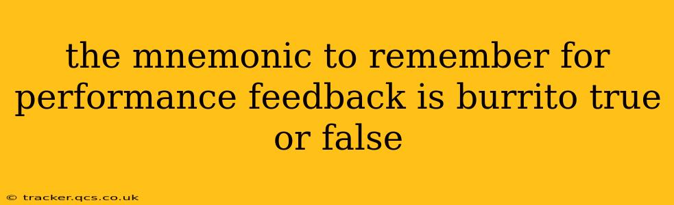 the mnemonic to remember for performance feedback is burrito true or false